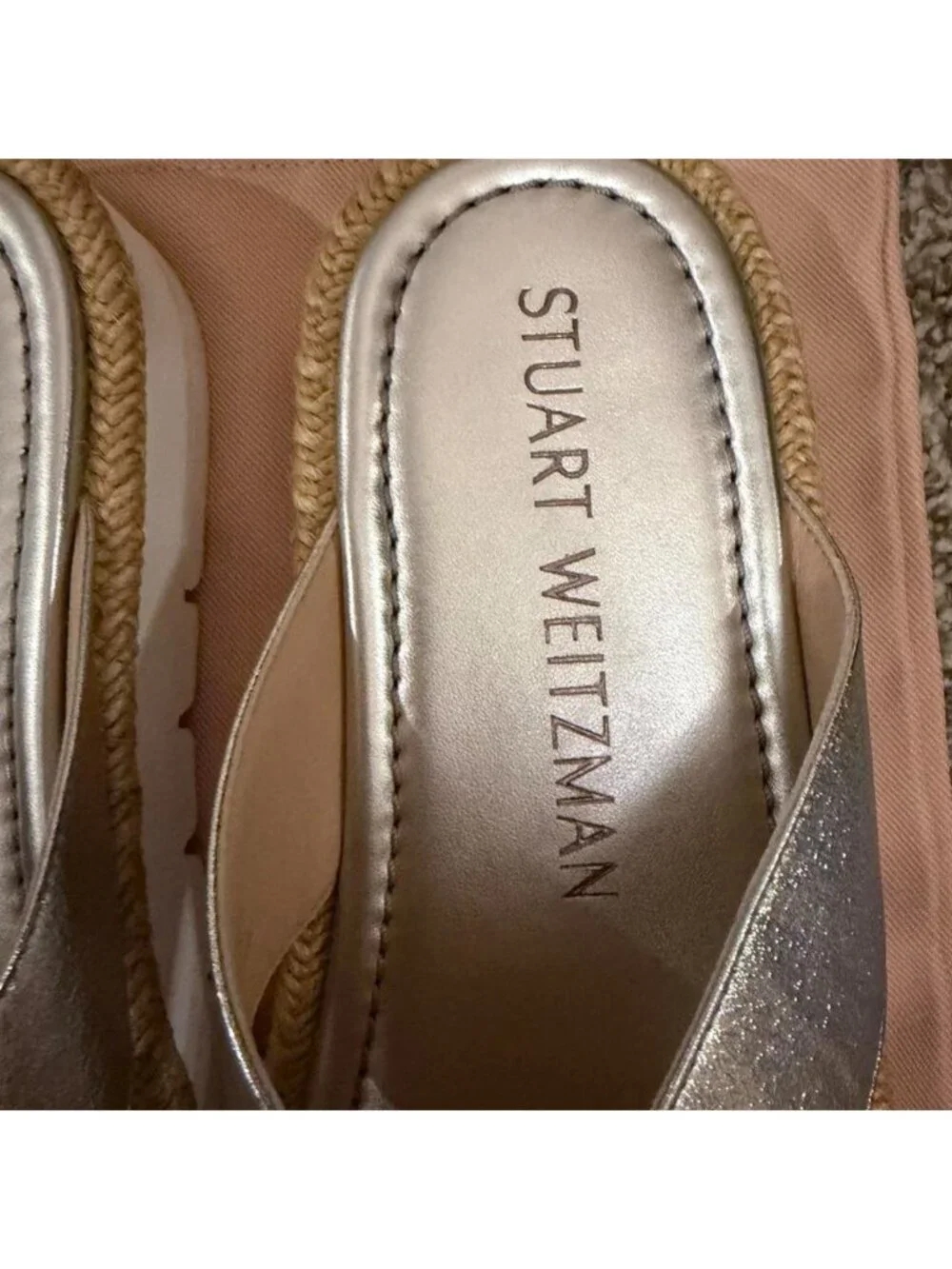 Stuart Weitzman S0934 Silver Metallic Platform Slide Sandals Women's 8.5 w/ Box
